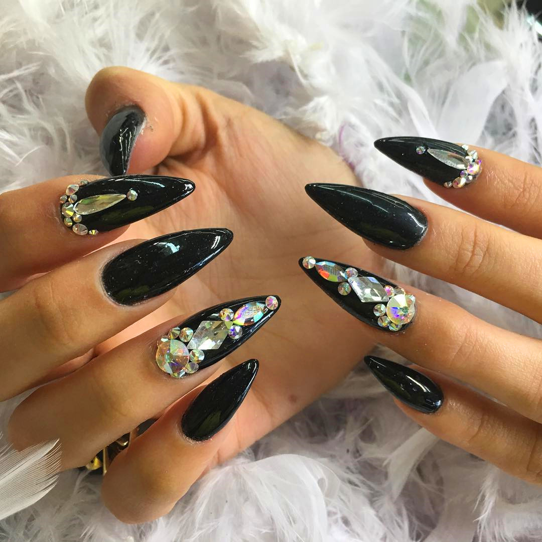 36 Acrylics Long Coffin Nails With Sparkle To Copy
