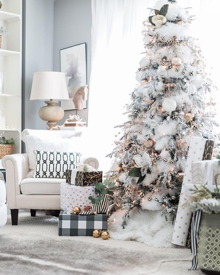 55 Cute Flocked Farmhouse Christmas Tree For 2019
